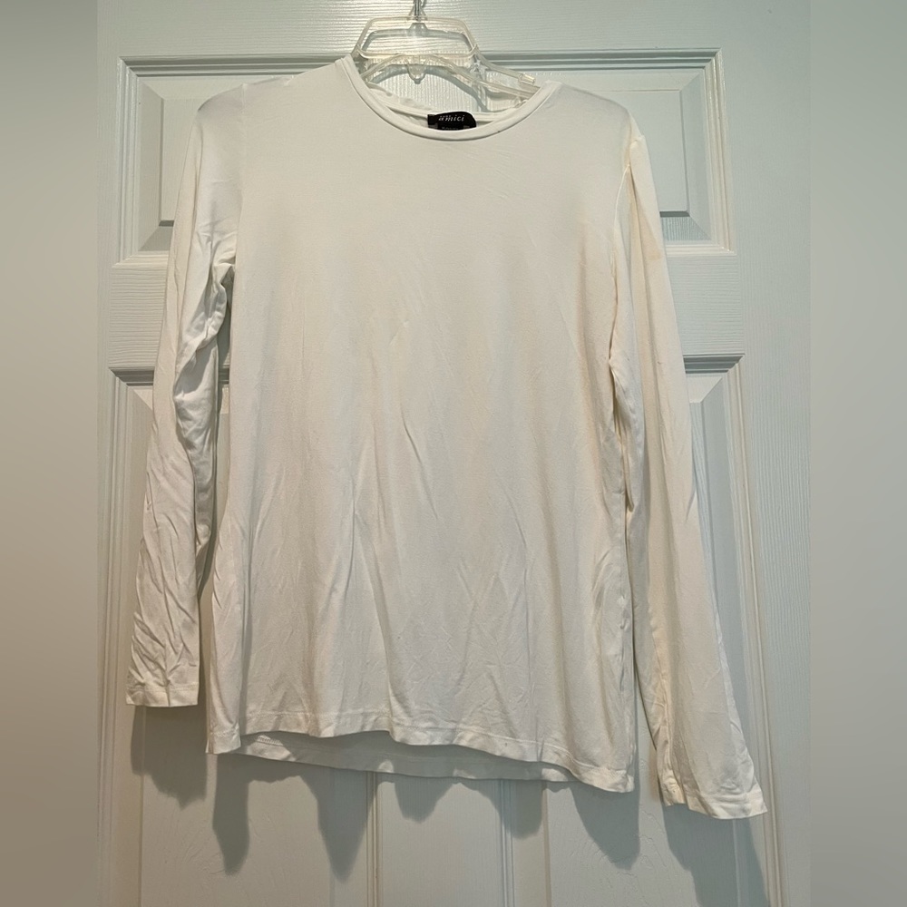 Pure Amici Womens Top Medium White Shirt Bamboo Long Sleeves Soft.